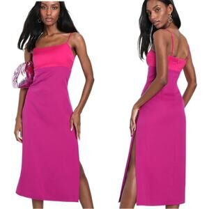NWT Lulus Feeling Sensational Midi Dress Women's Large Color Block Pink/Magenta